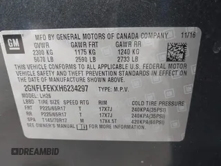 2017 Chevrolet Equinox LT with VIN 2GNFLFEKXH6234297, listed as a IAAI auction lot 41951216 with 130,096 mi miles. Bid and sale history available at carsss.com. Image 9.