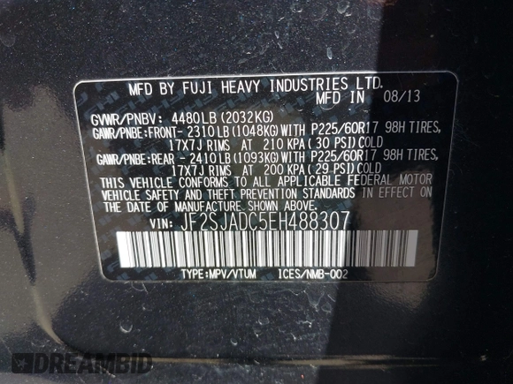 2014 Subaru Forester 2.5i Premium with VIN JF2SJADC5EH488307, listed as a IAAI auction lot 41822778 with 154,210 mi miles. Bid and sale history available at carsss.com. Image 9.