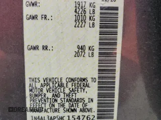 2017 Nissan Altima SR z VIN 1N4AL3AP5HC154762, wystawiony jako Copart lot #59168225 z przebiegiem 86 097 mil mil oraz Szkoda całkowita • Salvage title. Historia ofert i sprzedaży dostępna na DreamBid. Obrazek 12.