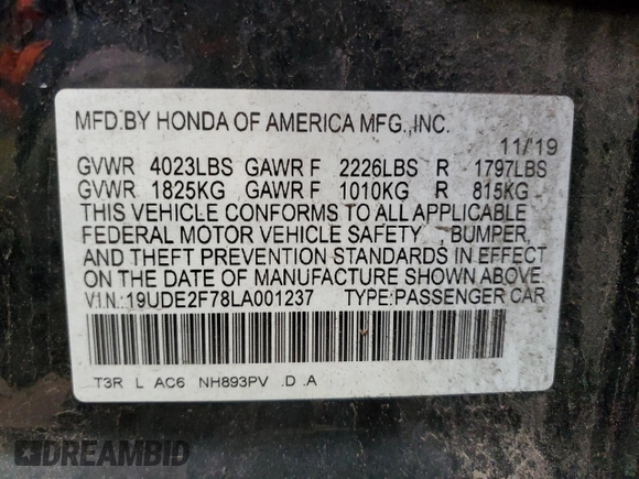 2020 Acura ILX w/Premium Pkg with VIN 19UDE2F78LA001237, listed as a Copart auction lot 52508535 with 0 mi miles and Salvage Title. Bid and sale history available at carsss.com. Image 13.