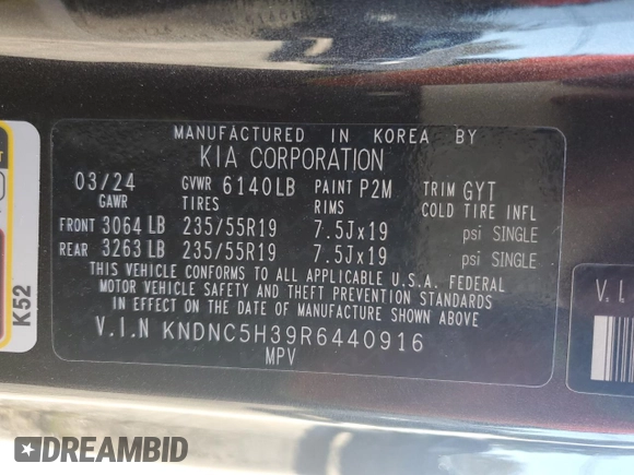 2024 Kia Carnival EX with VIN KNDNC5H39R6440916, listed as a Copart auction lot 74666894 with 6,948 mi miles and Salvage Title. Bid and sale history available at carsss.com. Image 16.