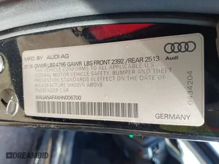2017 Audi A4 Premium with VIN WAUANAF4XHN006700, listed as a IAAI auction lot 41886496 with 64,758 mi miles. Bid and sale history available at carsss.com. Image 9.