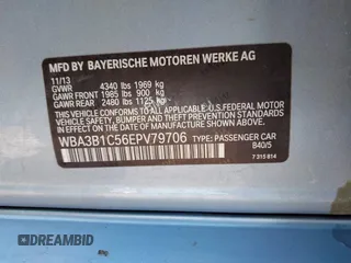 2014 BMW 3 Series 328i with VIN WBA3C1C56EAV79706, listed as a IAAI auction lot 41807033 with 104,478 mi miles. Bid and sale history available at carsss.com. Image 9.