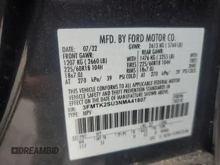 2022 Ford Mustang Mach-E California Route 1 with VIN 3FMTK2SU3NMA41807, listed as a Copart auction lot 49099095 with 54,268 mi miles and Salvage Title. Bid and sale history available at DreamBid. Image 13.