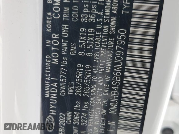 2022 Genesis GV80 with VIN KMUHB4SB6NU097950, listed as a Copart auction lot 81049344 with 63,062 mi miles and Salvage Title. Bid and sale history available at DreamBid. Image 13.