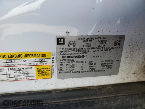 2017 Chevrolet Traverse LS with VIN 1GNKRFKD4HJ296641, listed as a Copart auction lot 52340725 with Not Provided miles and Non Repairable. Bid and sale history available at carsss.com. Image 13.