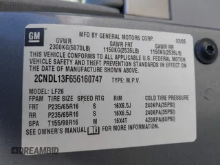 2005 Chevrolet Equinox LS with VIN 2CNDL13F656160747, listed as a IAAI auction lot 42054793 with 156,479 mi miles. Bid and sale history available at carsss.com. Image 9.