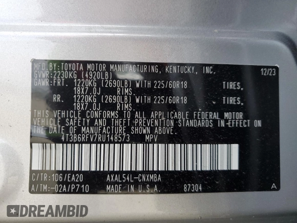 2024 Toyota RAV4 Hybrid XLE Premium with VIN 4T3B6RFV7RU148573, listed as a Copart auction lot 58340474 with 1,193 mi miles and Salvage title. Bid and sale history available at DreamBid. Image 14.