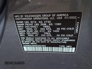 2022 Volkswagen Atlas SEL Premium R-Line с VIN 1V2FR2CA0NC562386, выставлен на аукционе IAAI как лот 42610040 с пробегом 24 039 миль миль и . История ставок и продаж доступна на DreamBid. Изображение 9.