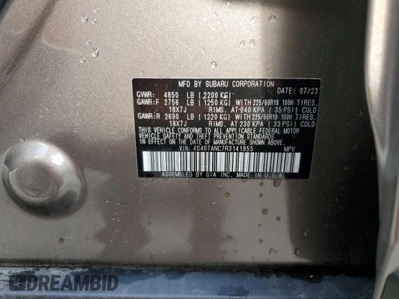 2024 Subaru Outback Limited z VIN 4S4BTANC7R3141955, wystawiony jako Copart lot #59314405 z przebiegiem Nie podano mil oraz Nie do naprawy • Non repairable. Historia ofert i sprzedaży dostępna na DreamBid. Obrazek 13.