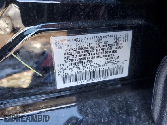 2024 Nissan Sentra S with VIN 3N1AB8BV6RY389805, listed as a Copart auction lot 88869195 with 3,638 mi miles and Salvage Title. Bid and sale history available at carsss.com. Image 15.
