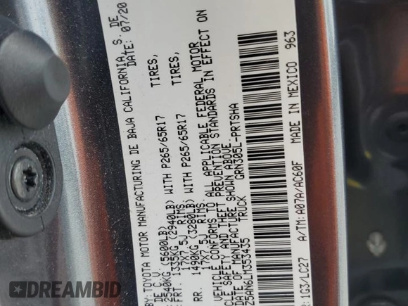 2020 Toyota Tacoma SR5 with VIN 3TMCZ5AN6LM353435, listed as a Copart auction lot 63578695 with 110,802 mi miles and Salvage title. Bid and sale history available at DreamBid. Image 12.