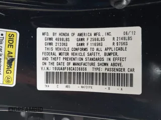 2012 Acura TL Tech Auto with VIN 19UUA8F56CA036856, listed as a IAAI auction lot 41263843 with 63,716 mi miles. Bid and sale history available at carsss.com. Image 9.