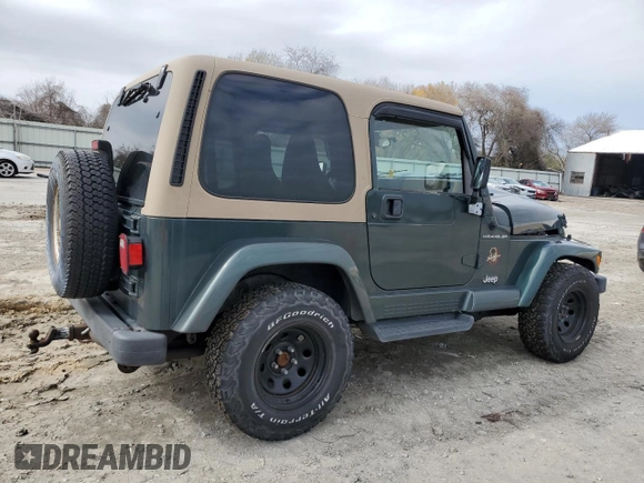 2002 Jeep Wrangler Sahara with VIN 1J4FA59S22P712913, listed as a Copart auction lot 43350115 with 86,320 mi miles and Salvage Title. Bid and sale history available at carsss.com. Image 3.