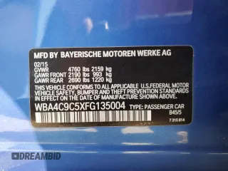 2015 BMW 4 Series 428i xDrive with VIN WBA4C9C5XFG135004, listed as a Copart auction lot 60551714 with 209,083 mi miles and Salvage Title. Bid and sale history available at DreamBid. Image 12.