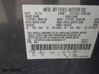 2016 Ford Edge SEL with VIN 2FMPK3J90GBB88417, listed as a IAAI auction lot 40461847 with 152,845 mi miles. Bid and sale history available at carsss.com. Image 9.