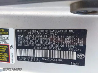 2008 Toyota Camry Hybrid with VIN 4T1BB46K68U045592, listed as a IAAI auction lot 42063223 with 189,302 mi miles. Bid and sale history available at carsss.com. Image 9.