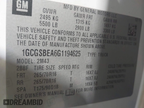 2016 Chevrolet Colorado 2WD WT with VIN 1GCGSBEA6G1194625, listed as a IAAI auction lot 41943994 with 45,343 mi miles. Bid and sale history available at carsss.com. Image 9.