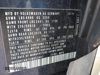 2012 Volkswagen Tiguan SE with VIN WVGBV7AX7CW552641, listed as a IAAI auction lot 42547566 with 184,617 mi miles and . Bid and sale history available at DreamBid. Image 9.