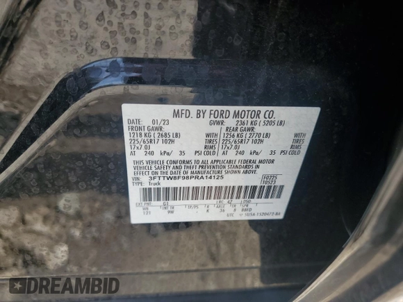 2023 Ford Maverick XL with VIN 3FTTW8F98PRA14125, listed as a Copart auction lot 55358905 with 35,489 mi miles and Salvage title. Bid and sale history available at DreamBid. Image 12.
