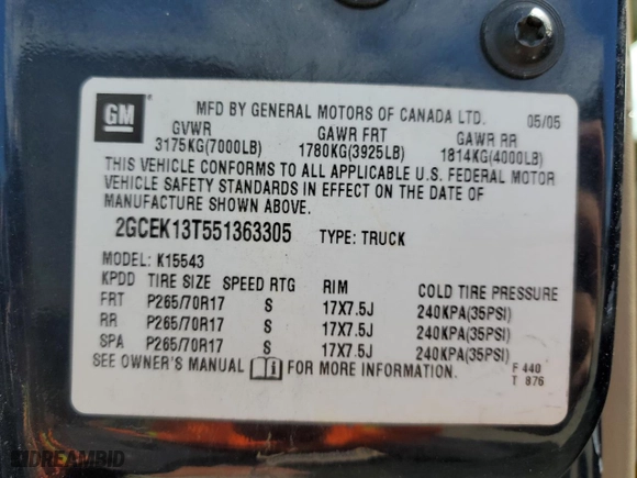 2005 Chevrolet Silverado 1500 LS with VIN 2GCEK13T551363305, listed as a Copart auction lot 45671335 with 179,592 mi miles and Non Repairable. Bid and sale history available at carsss.com. Image 13.