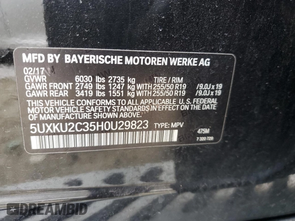 2017 BMW X6 xDrive35i with VIN 5UXKU2C35H0U29823, listed as a Copart auction lot 46106815 with 112,258 mi miles and Salvage Title. Bid and sale history available at carsss.com. Image 13.