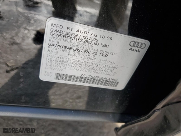 2010 Audi Q5 Premium with VIN WA1CKAFP3AA047692, listed as a Copart auction lot 44740505 with 167,062 mi miles and Clean Title. Bid and sale history available at carsss.com. Image 13.