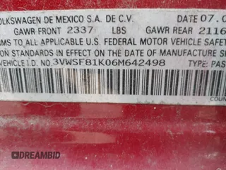 2006 Volkswagen Jetta 2.5L с VIN 3VWSF81K06M642498, выставлен на аукционе IAAI как лот 41943060 с пробегом 251 100 миль миль и . История ставок и продаж доступна на DreamBid. Изображение 9.