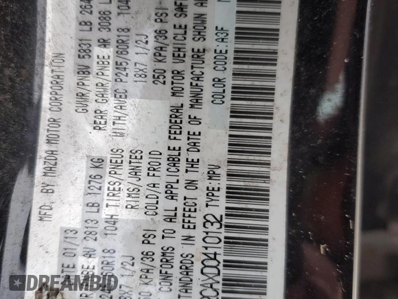 2013 Mazda CX-9 Touring with VIN JM3TB2CAXD0410132, listed as a Copart auction lot 46178095 with 261,450 mi miles and Salvage title. Bid and sale history available at DreamBid. Image 15.
