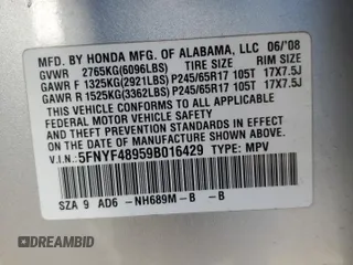 2009 Honda Pilot Touring with VIN 5FNYF48959B016429, listed as a Copart auction lot 42912795 with 173,377 mi miles and Salvage Title. Bid and sale history available at carsss.com. Image 14.