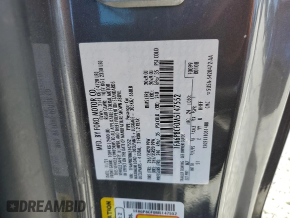 2021 Ford Mustang GT z VIN 1FA6P8CF0M5147552, wystawiony jako Copart lot #45904745 z przebiegiem Nie podano mil oraz Nie do naprawy. Historia ofert i sprzedaży dostępna na DreamBid. Obrazek 15.