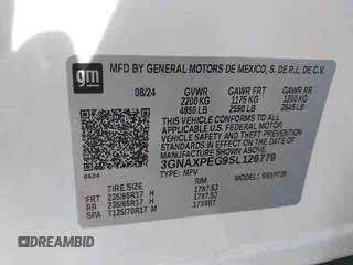 2025 Chevrolet Equinox AWD LT with VIN 3GNAXPEG9SL128779, listed as a IAAI auction lot 41791189 with 3,676 mi miles and . Bid and sale history available at DreamBid. Image 9.