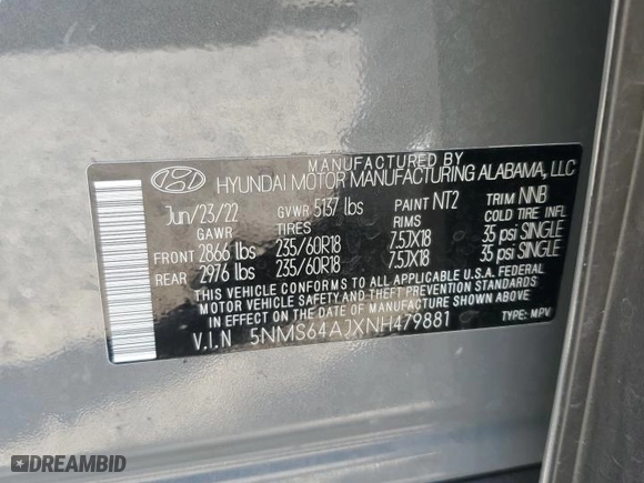 2022 Hyundai Santa Fe SEL with VIN 5NMS64AJXNH479881, listed as a Copart auction lot 48523915 with 16,055 mi miles and Salvage Title. Bid and sale history available at carsss.com. Image 13.