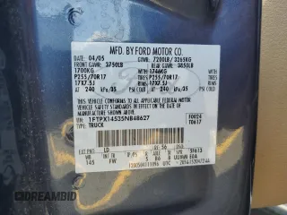 2005 Ford F-150 XLT z VIN 1FTPX14535NB48627, wystawiony jako Copart lot #59626875 z przebiegiem 120 894 mil mil oraz Szkoda całkowita • Salvage title. Historia ofert i sprzedaży dostępna na DreamBid. Obrazek 12.