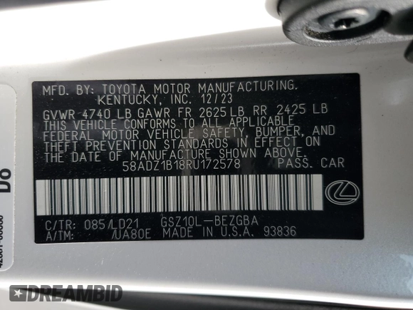 2024 Lexus ES with VIN 58ADZ1B18RU172578, listed as a Copart auction lot 42027655 with 8,339 mi miles and Salvage Title. Bid and sale history available at carsss.com. Image 15.
