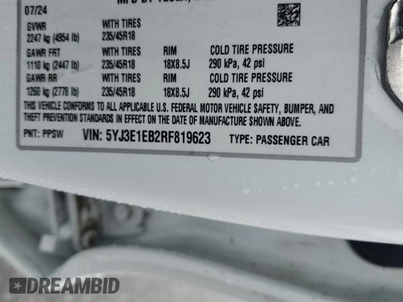 2024 Tesla Model 3 Long Range with VIN 5YJ3E1EB2RF819623, listed as a Copart auction lot 44814315 with 4,400 mi miles and Salvage Title. Bid and sale history available at DreamBid. Image 15.