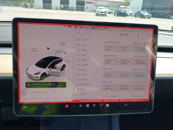 2022 Tesla Model 3 Long Range z VIN 5YJ3E1EB4NF163001, wystawiony jako IAAI lot #42211705 z przebiegiem 53 487 mil mil oraz . Historia ofert i sprzedaży dostępna na DreamBid. Obrazek 7.