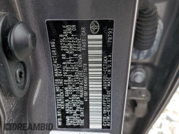 2017 Toyota Camry XLE with VIN 4T1BF1FK4HU771678, listed as a Copart auction lot 51600815 with 137,335 mi miles and Salvage Title. Bid and sale history available at carsss.com. Image 14.