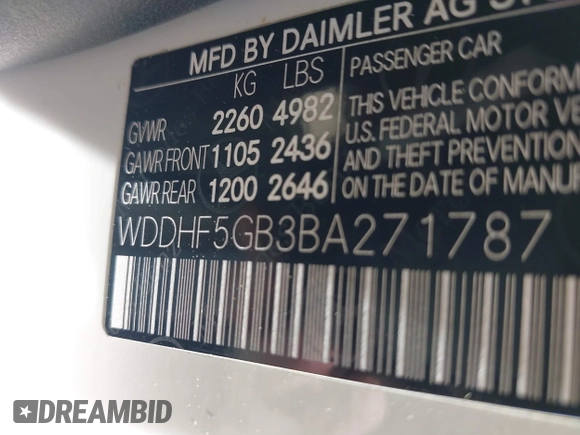 2011 Mercedes-Benz E 350 Luxury with VIN WDDHF5GB3BA271787, listed as a IAAI auction lot 42013828 with 178,538 mi miles and . Bid and sale history available at DreamBid. Image 9.