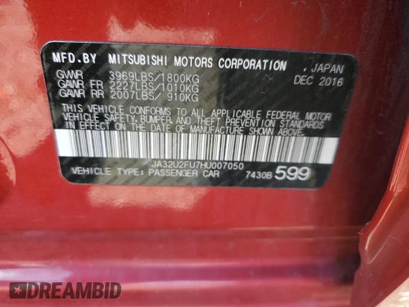 2017 Mitsubishi Lancer ES with VIN JA32U2FU7HU007050, listed as a Copart auction lot 62768864 with 220,420 mi miles and Clean Title. Bid and sale history available at carsss.com. Image 12.