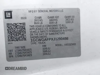2018 Chevrolet Express Cargo with VIN 1GCWGAFPXJ1290498, listed as a IAAI auction lot 42047738 with 61,466 mi miles and . Bid and sale history available at DreamBid. Image 9.