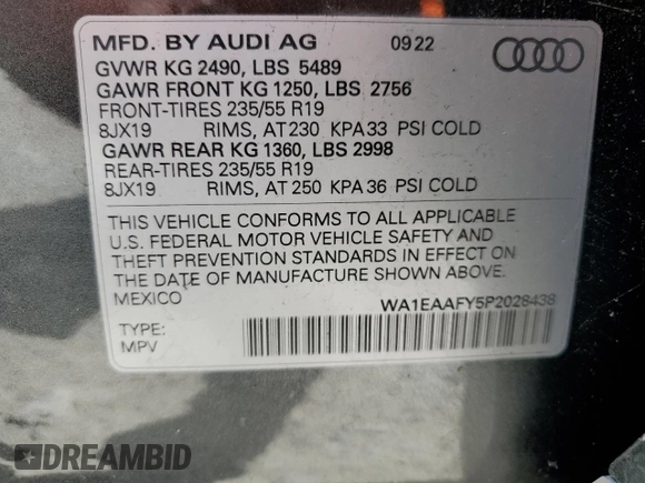 2023 Audi Q5 S line Premium Plus with VIN WA1EAAFY5P2028438, listed as a Copart auction lot 53194624 with 9,668 mi miles and Salvage Title. Bid and sale history available at carsss.com. Image 12.