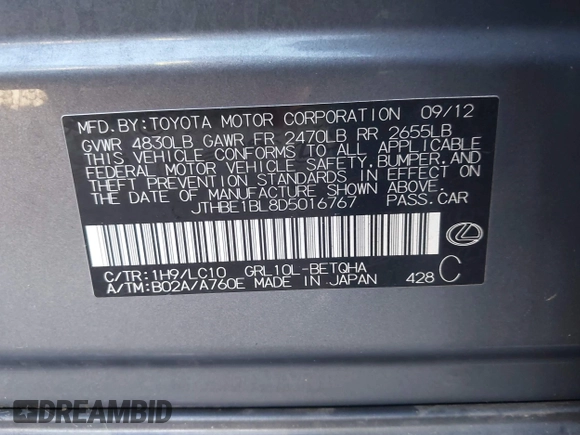 2013 Lexus GS 350 z VIN JTHBE1BL8D5016767, wystawiony jako IAAI lot #41240783 z przebiegiem 115 431 mil mil oraz . Historia ofert i sprzedaży dostępna na DreamBid. Obrazek 9.
