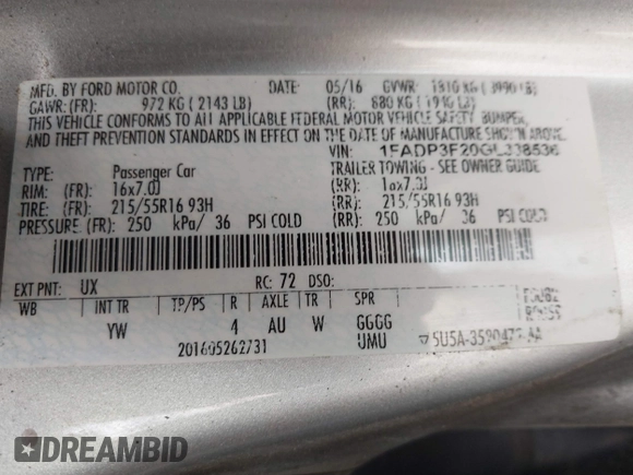 2016 Ford Focus SE with VIN 1FADP3F20GL338536, listed as a IAAI auction lot 41812805 with 130,943 mi miles. Bid and sale history available at carsss.com. Image 9.