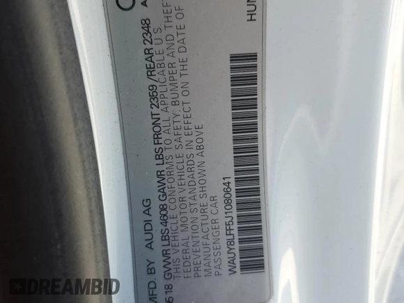 2018 Audi A3 Cabriolet Premium Plus z VIN WAUY8LFF5J1080641, wystawiony jako Copart lot #54944945 z przebiegiem 28 462 mil mil oraz Szkody całkowita. Historia ofert i sprzedaży dostępna na DreamBid. Obrazek 13.
