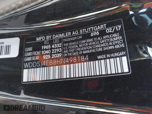2017 Mercedes-Benz CLA 250 z VIN WDDSJ4EB8HN498184, wystawiony jako IAAI lot #41824309 z przebiegiem 109 089 mil mil oraz . Historia ofert i sprzedaży dostępna na DreamBid. Obrazek 9.