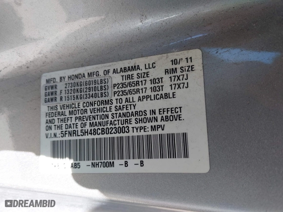 2012 Honda Odyssey EX with VIN 5FNRL5H48CB023003, listed as a IAAI auction lot 41975027 with 221,313 mi miles. Bid and sale history available at carsss.com. Image 9.