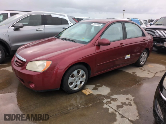 2006 Kia Spectra EX with VIN KNAFE121765251050, listed as a Copart auction lot 75120624 with 0 mi miles and Salvage Title. Bid and sale history available at carsss.com. Image 1.