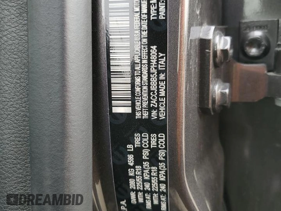 2018 Jeep Renegade Altitude with VIN ZACCJBBB5JPH48064, listed as a Copart auction lot 49410825 with 57,315 mi miles and Salvage title. Bid and sale history available at DreamBid. Image 14.