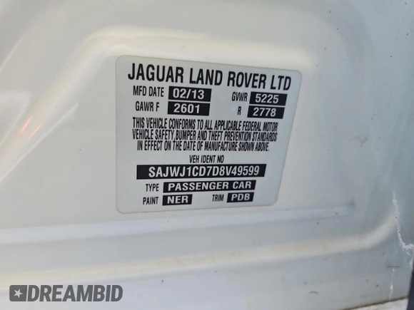 2013 Jaguar XJ с VIN SAJWJ1CD7D8V49599, выставлен на аукционе Copart как лот 43230675 с пробегом 133 163 миль миль и Чистый • Clean title. История ставок и продаж доступна на DreamBid. Изображение 10.